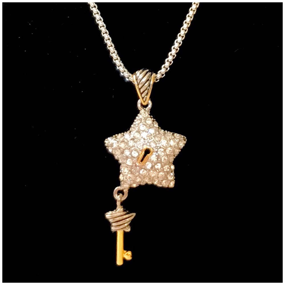 NEW Pave Crystal Two-tone Lock and Key Star Necklace